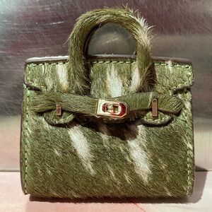 👜 Handmade Genuine Leather Mini Green Horse Hair Birkin Textured Tote Bag Charm